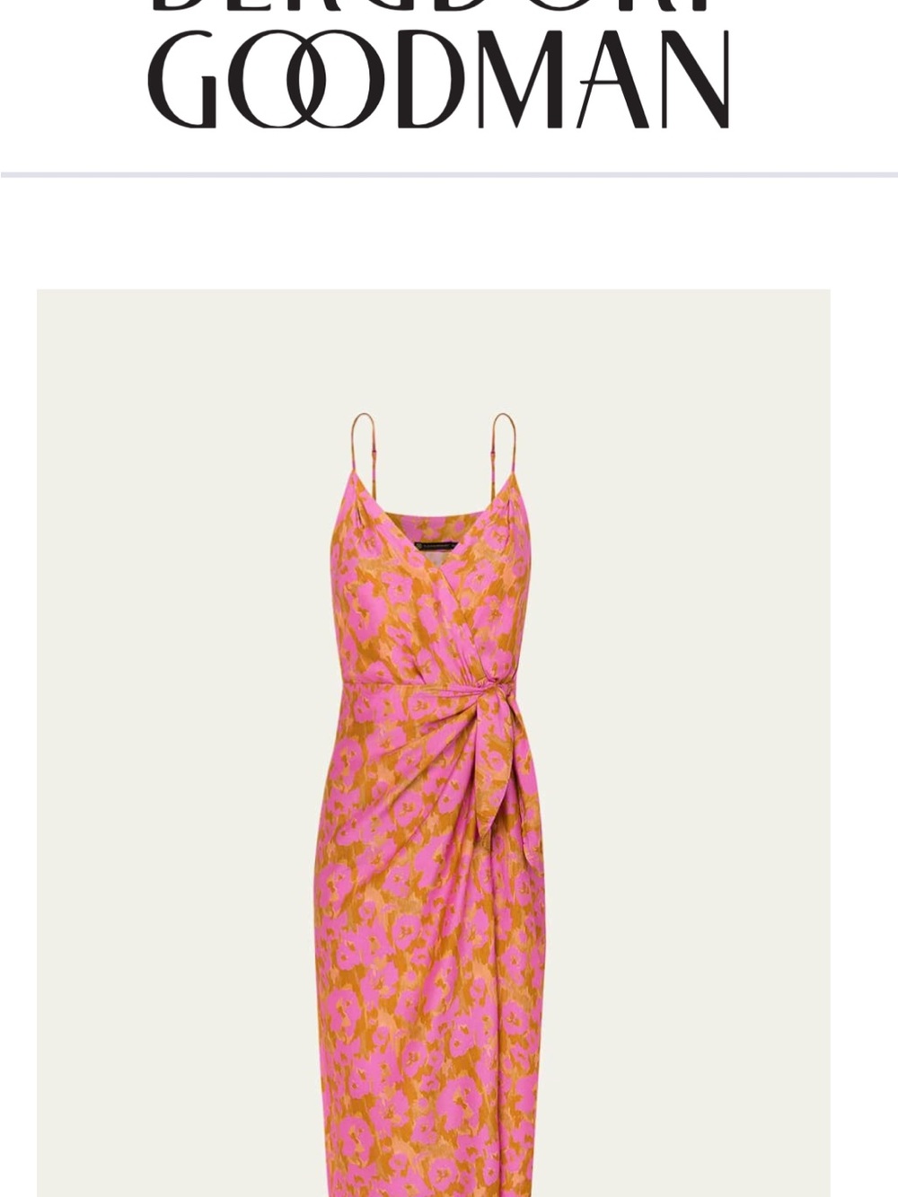 Bergdorf Goodman Pink & Gold Floral Wrap Midi Dress